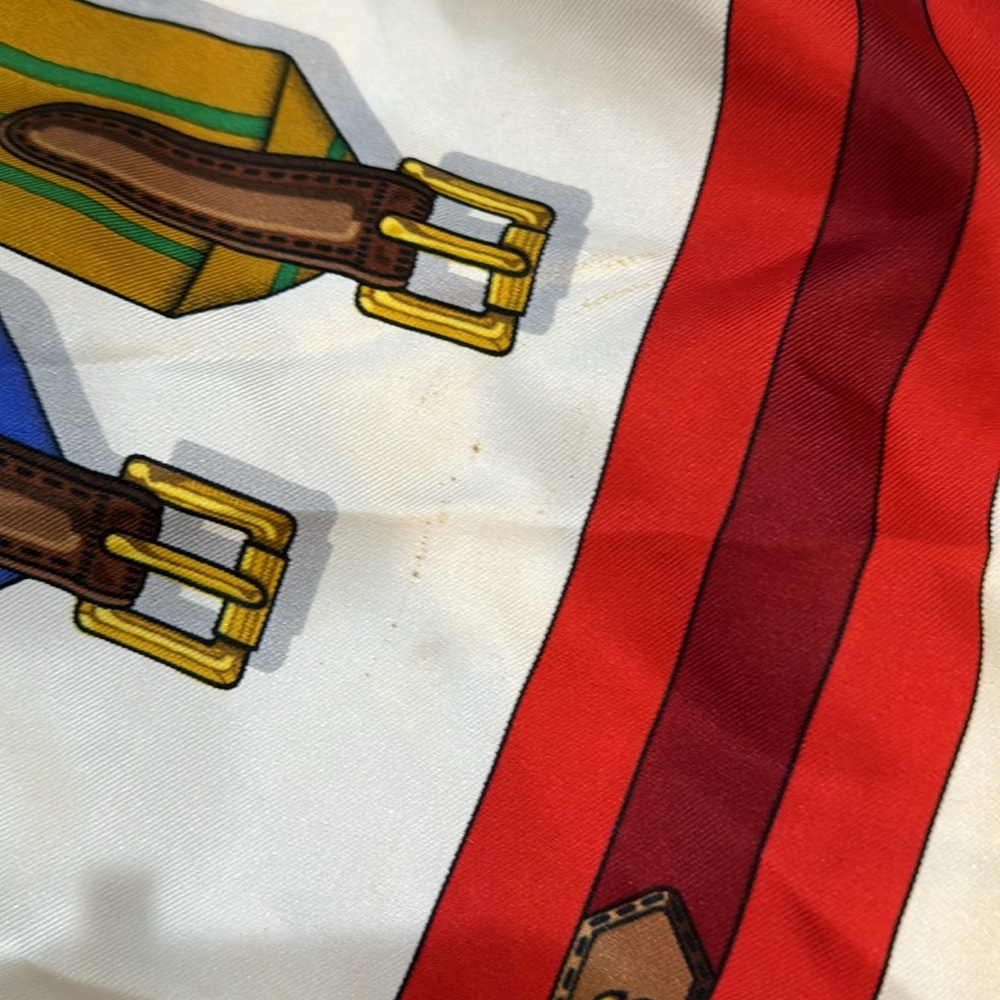 Hermes Multicolor Silk Scarf with Navy, Green, Gold and Red Accents - Picture 10 of 12